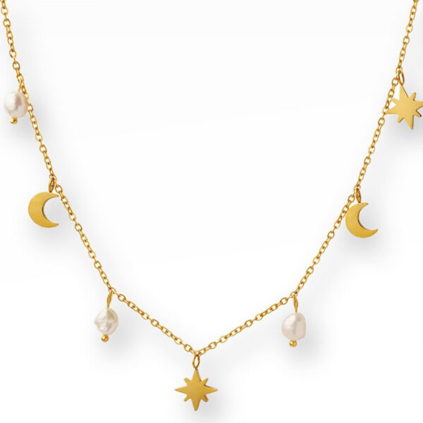 Halskette Perlenkette Moon and Stars